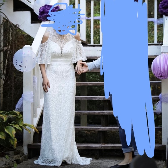 Accept offer 💒  Tadashi Shoji Luz Embroidered Cold Shoulder Gown - Picture 3 of 8